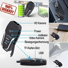 HD SpyCam im Car-Key Design, 128 GB