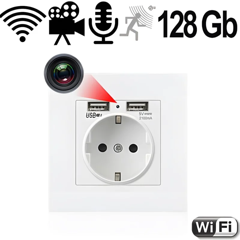IP-HD-Spycam in Wandsteckdose, 2xUSB IP-HD-Spycam in Wandsteckdose, 2xUSB