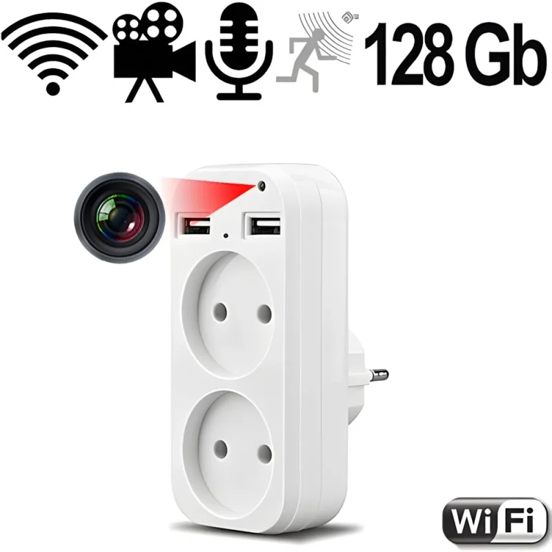 IP-HD-Spycam in Steckdosenadapter, 2xUSB