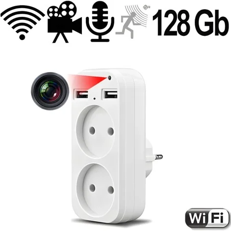 IP-HD-Spycam in Steckdosenadapter, 2xUSB – Spionage Video-Minikameras – Ansicht 1